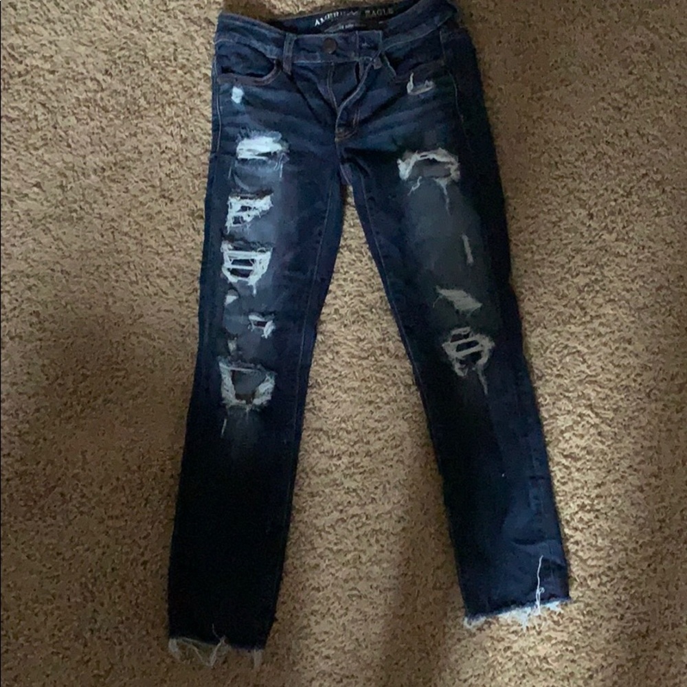 AEO distressed jeans dark wash